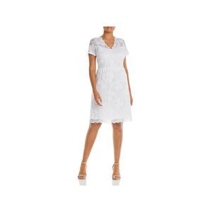 AQUA CURVE Womens Neck And Hem Lined Short Sleeve Above The Knee Sheath Dress